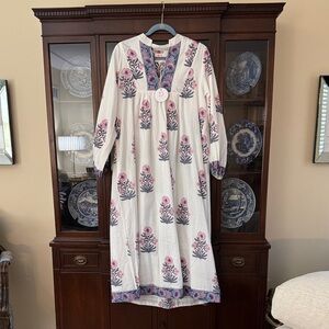 Victoria Dunn Ivory Maxi Dress with Pink and Navy Floral Motif